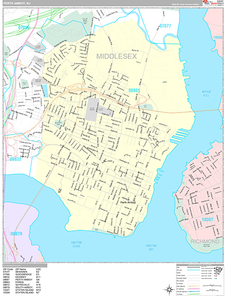 Perth Amboy, NJ Wall Map
